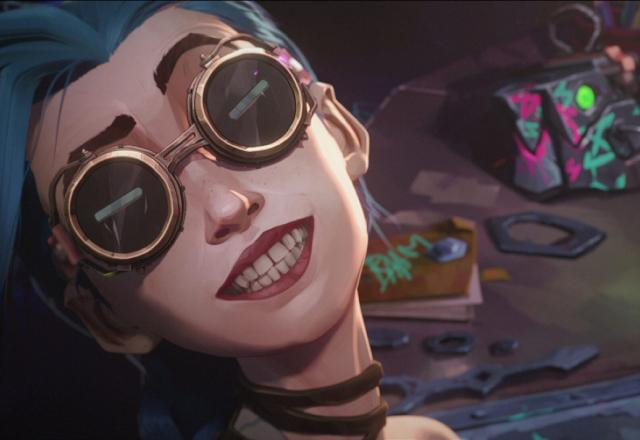 Jinx, uma das protagonistas de Arcane, sorrindo