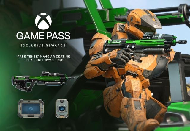 Imagem promocional dos bônus do Game Pass em Halo Infinite