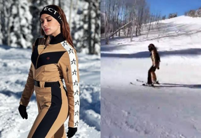 Anitta faz pose na neve e aparece esquiando em montanha