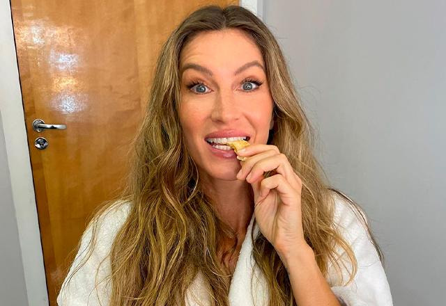 Gisele Bündchen  comendo pão de queijo