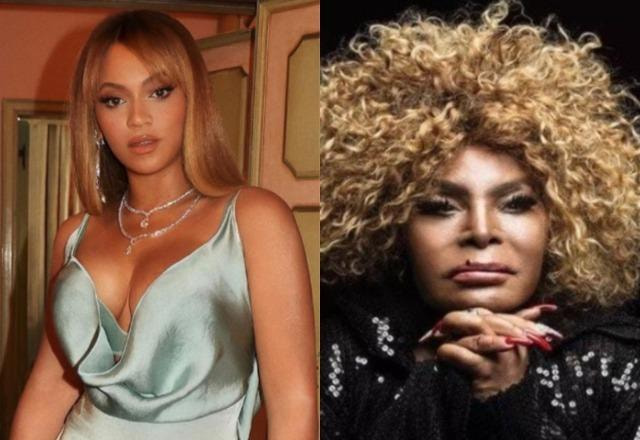 Beyoncé à esquerda; Elza Soares à direita