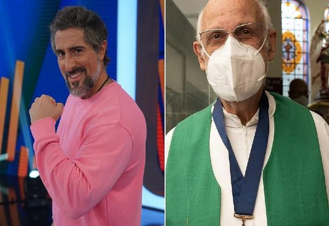 Padre Júlio Lancelotti ao lado de Marcos Mion