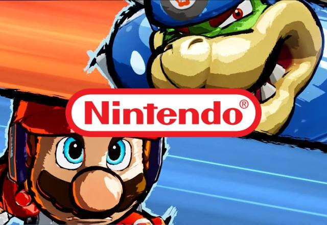 Imagem de Mario e Bowser com o logo da Nintendo sobreposto