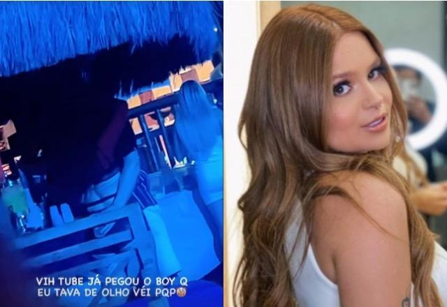 Viih Tube beijando nos stories de Leyla Arrais à esquerda; Viih Tube posando com roupa branca à direita