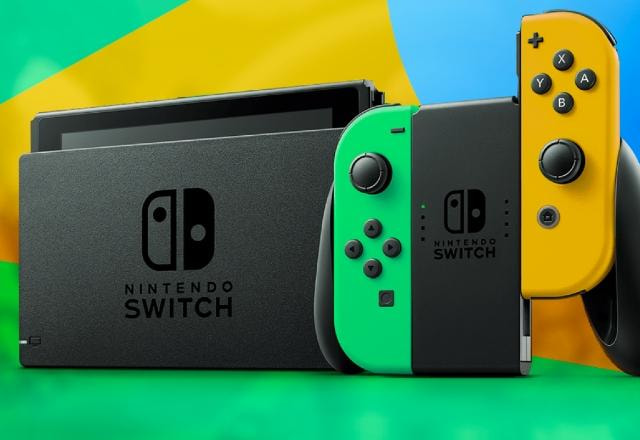 Imagem promocional do Nintendo Switch nas cores do Brasil