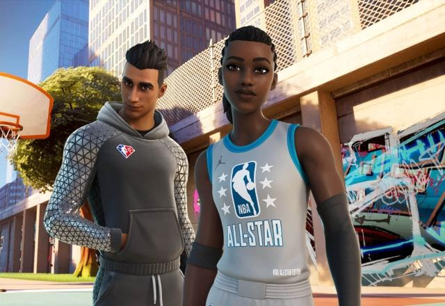 Imagem promocional do crossover entre Fortnite e a NBA