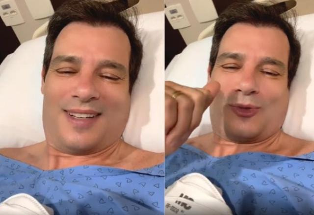 Print dos stories do Instagram de Celso Portiolli nos quais ele aparece deitado em maca de hospital