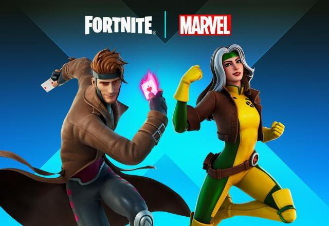 Imagem promocional dos trajes de Gambit e Vampira no Fortnite