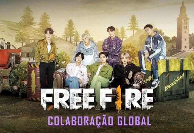 Imagem promocional da parceria entre BTS e Free Fire