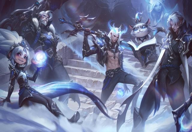 Splash art das skins EDG, comemorando o título mundial de LoL