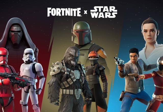 Imagem promocional dos trajes comemorativos do Star Wars Day no Fortnite