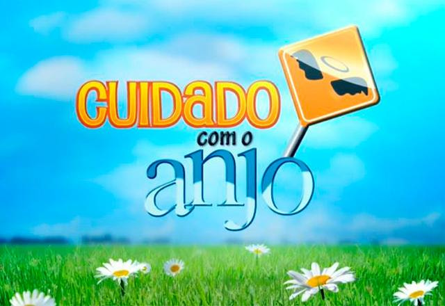 logo da novela com o escrito cuidado com o anjo