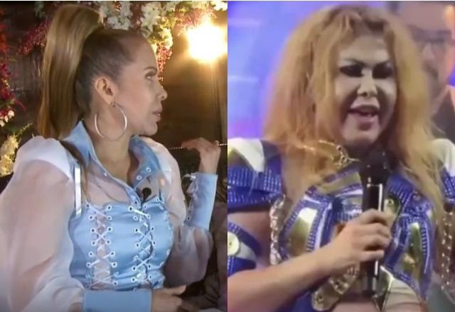 Joelma em entrevista ao SBT Interior à esquerda; Joelma com o rosto inchado à direita