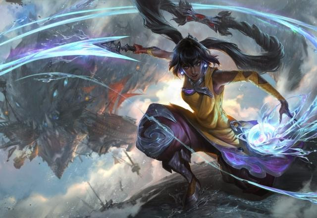 Splash art da campeã Nilah, a Alegria Irrestrita no League of Legends