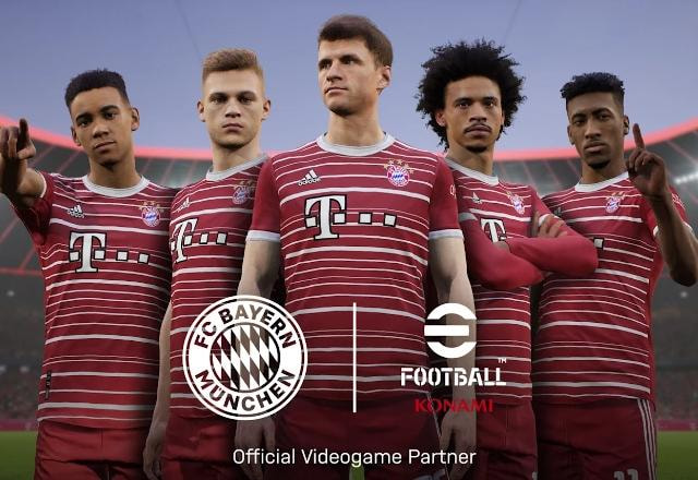 Imagem promocional da parceria entre eFootball 2022 e o Bayern de Munique