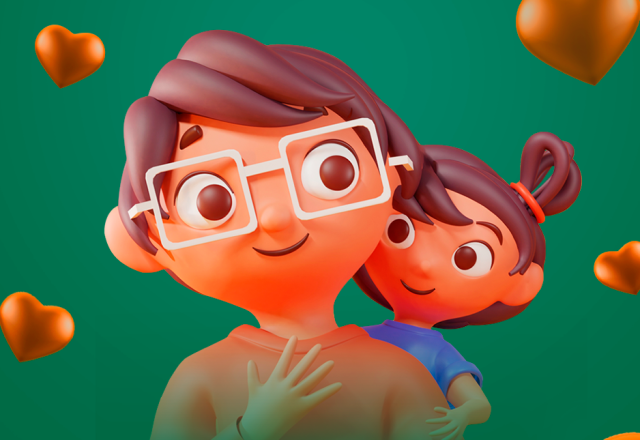 desenho de um homem com uma menina nas costas
