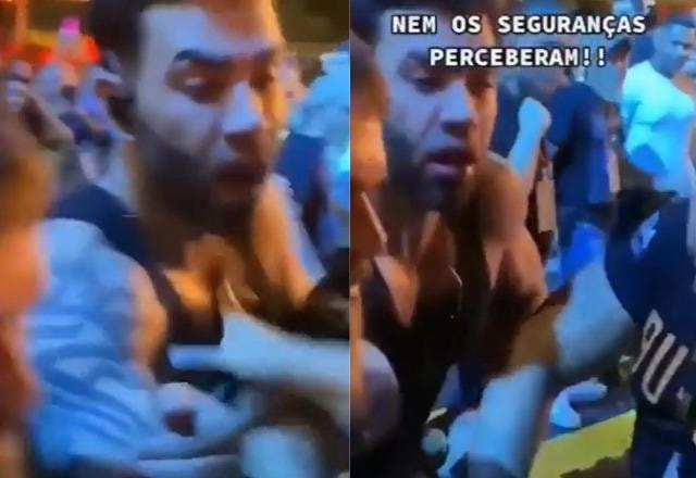 Prints de vídeo que mostra Gusttavo Lima tendo colar arrancado do pescoço