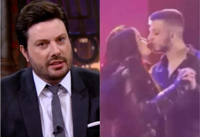 Danilo Gentili no The Noite à esquerda; Maraisa beijando fã à direita