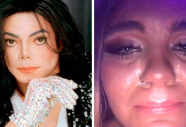 Montagem mostra foto da mulher com fobia e Michael Jackson lado a lado