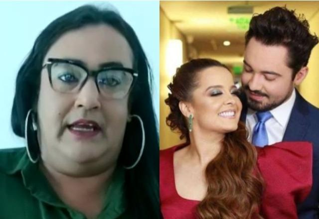 Bianca Sensitiva em vídeo enviado ao Fofocalizando à esquerda; Maiara e Fernando Zor abraçados e sorrindo um para o outro à direita