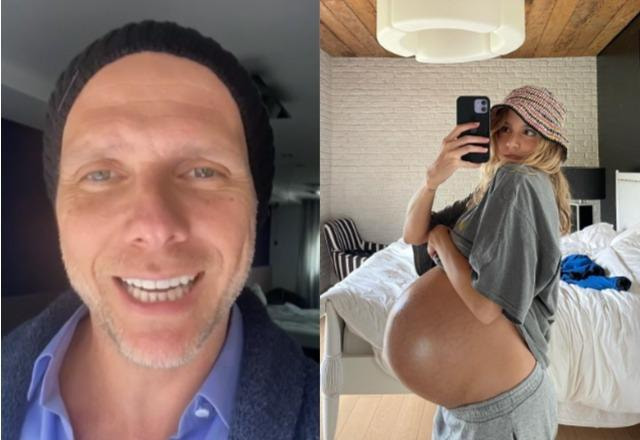 Fernando Scherer em vídeo enviado ao Fofocalizando à esquerda; Selfie de Isabella Scherer no espelho mostrando a barriga de grávida à direita