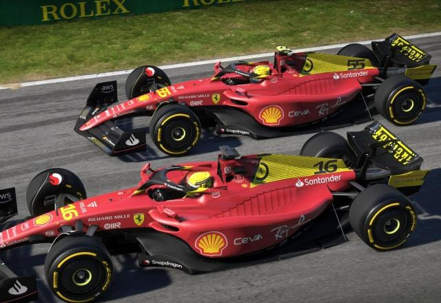 Imagem promocional da nova pintura da Ferrari em F1 22