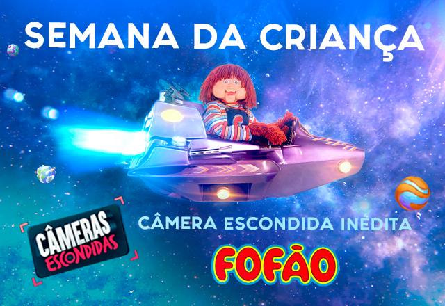 Arte com a chamada para a câmera escondida especial do Fofão