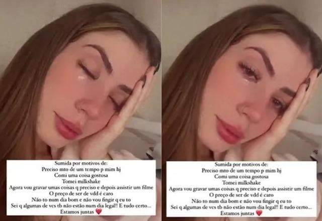 Maria Lina aparece chorando nos stories do Instagram