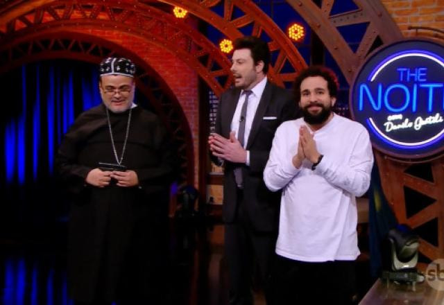 Diguinho Coruja, Danilo Gentili e Murilo Couto durante o The Noite.