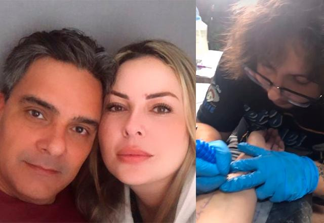 guilherme de pádua e juliana em montagem com foto de tatuagem