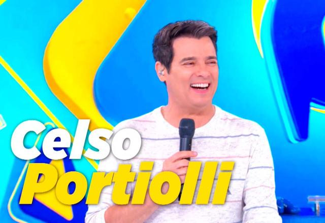 Celso Portiolli no cenário do Domingo Legal