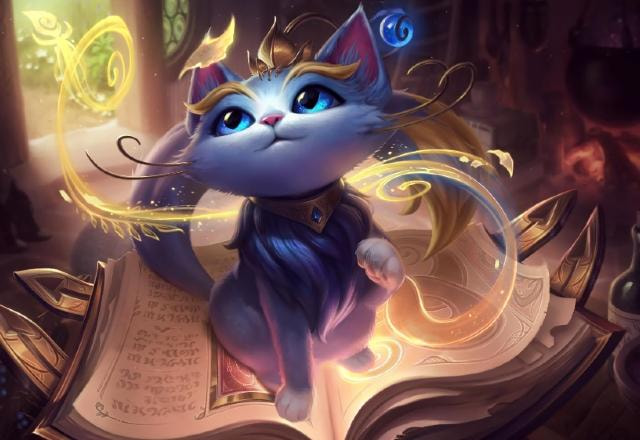 Splash art da campeã Yuumi, a Gata Mágica, no League of Legends