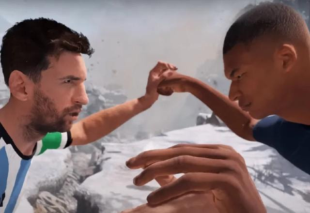 Imagem de Messi e Mbappé em God of War