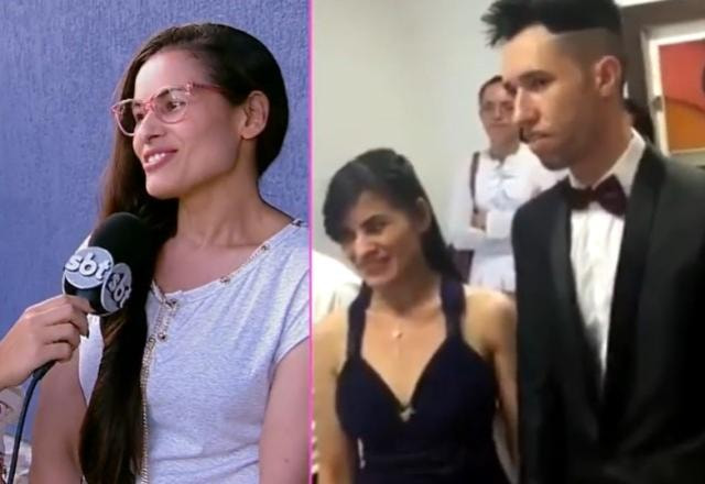 Mirian Ferraz fala com o Fofocalizando à esquerda; Print do vídeo do casamento à direita