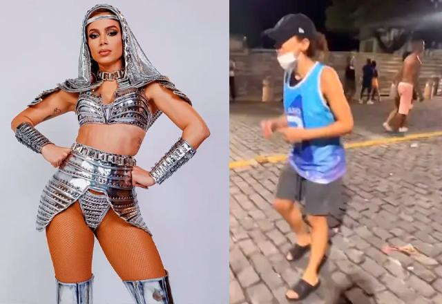 montagem com duas fotos de anitta, uma produzida e outra disfarçada