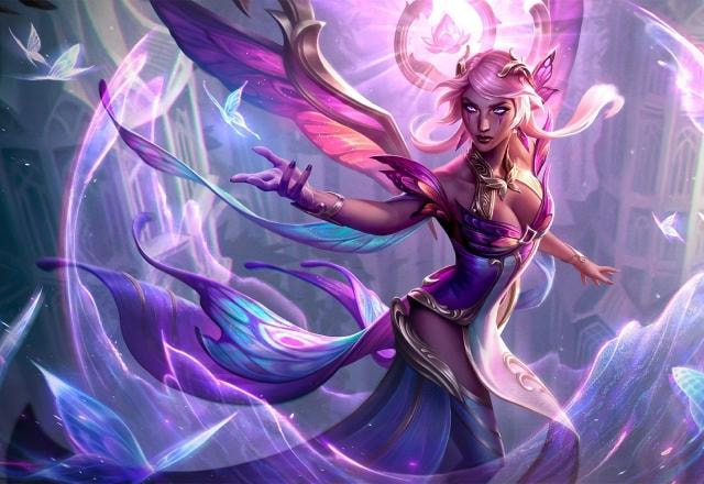 Splash art da skin de Karma, lendária da Corte das Fadas