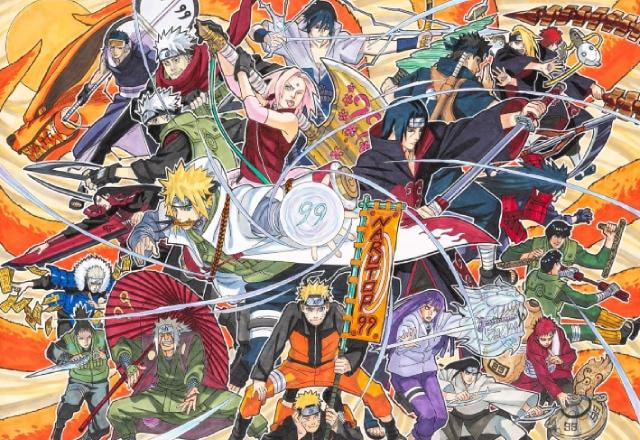 Arte de Masashi Kishimoto para celebrar os 22 personagens mais votados no NARUTOP99