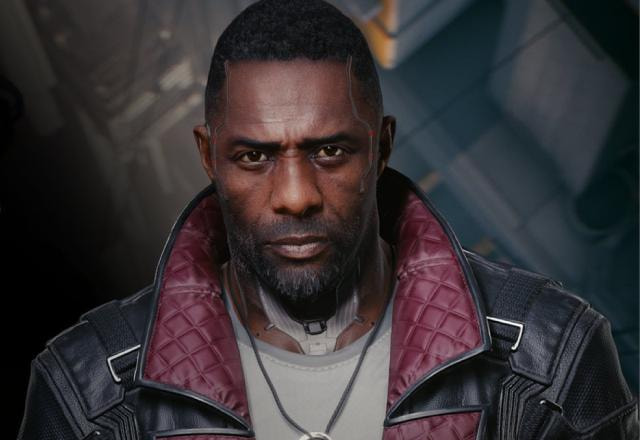 Imagem promocional de Idris Elba em Cyberpunk 2077