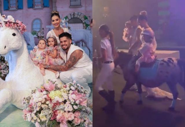 Virginia, Zé Felipe, Maria Alice e Maria Flor em aniversário de unicórnio