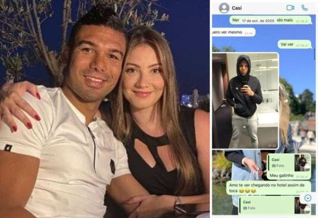 Casemiro, esposa e prints que mostram suposta traição