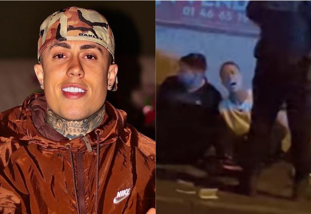 MC Daniel posa sorrindo à esquerda; MC Daniel é enquadrado por policiais à direita