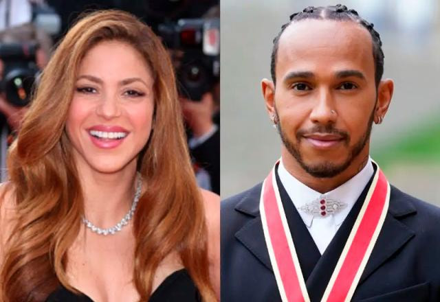 Shakira e Hamilton, em montagem, com os rostos lado a lado