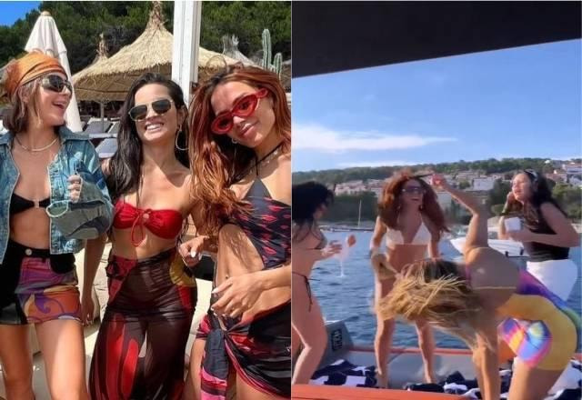 Jade Picon, Juliette e Anitta posam juntas na Croácia à esquerda; Lexa, Anitta e Juliette dançam em passeio de barco