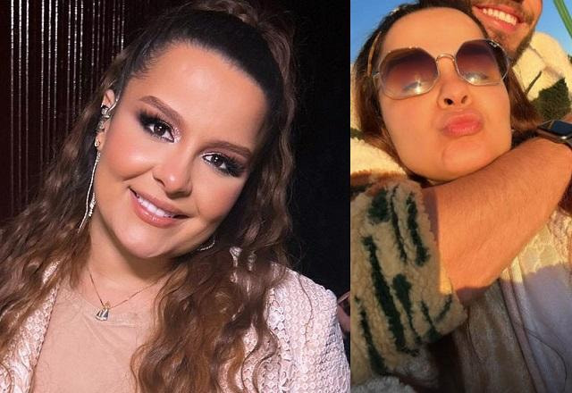 Montagem de foto de Maiara sozinha e foto dela com Matheus Gabriel