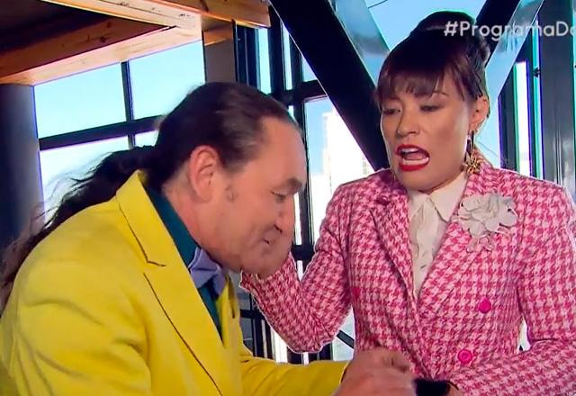 Marquito e Milene Pavorô durante o Programa do Ratinho.