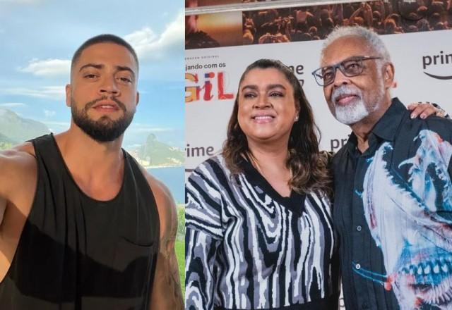 Na montagem aparece Rodrigo na esquerda, e Preta Gil e Gilberto Gil na direita