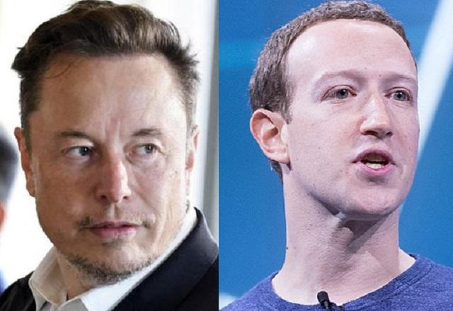 Elon Musk à esquerda; Mark Zuckerberg à direita