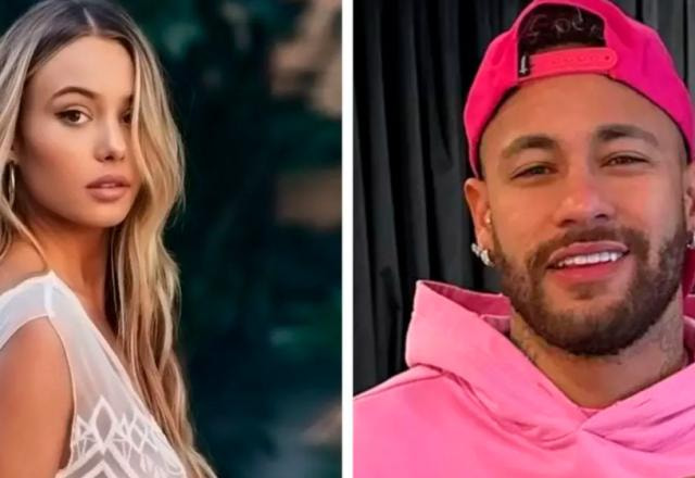 Arte com os rostos de Celeste Bright e Neymar lado a lado