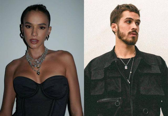 Montagem com os rostos de João Guilherme e Bruna Marquezine lado a lado