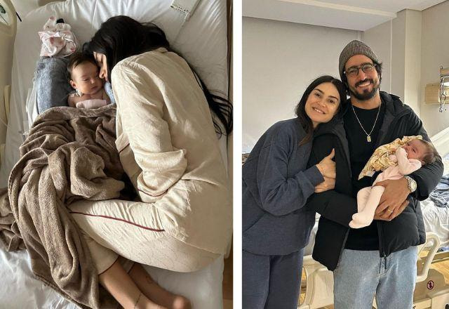 Thaila Ayala, Renato Góes e a filha, Tereza, posam juntos